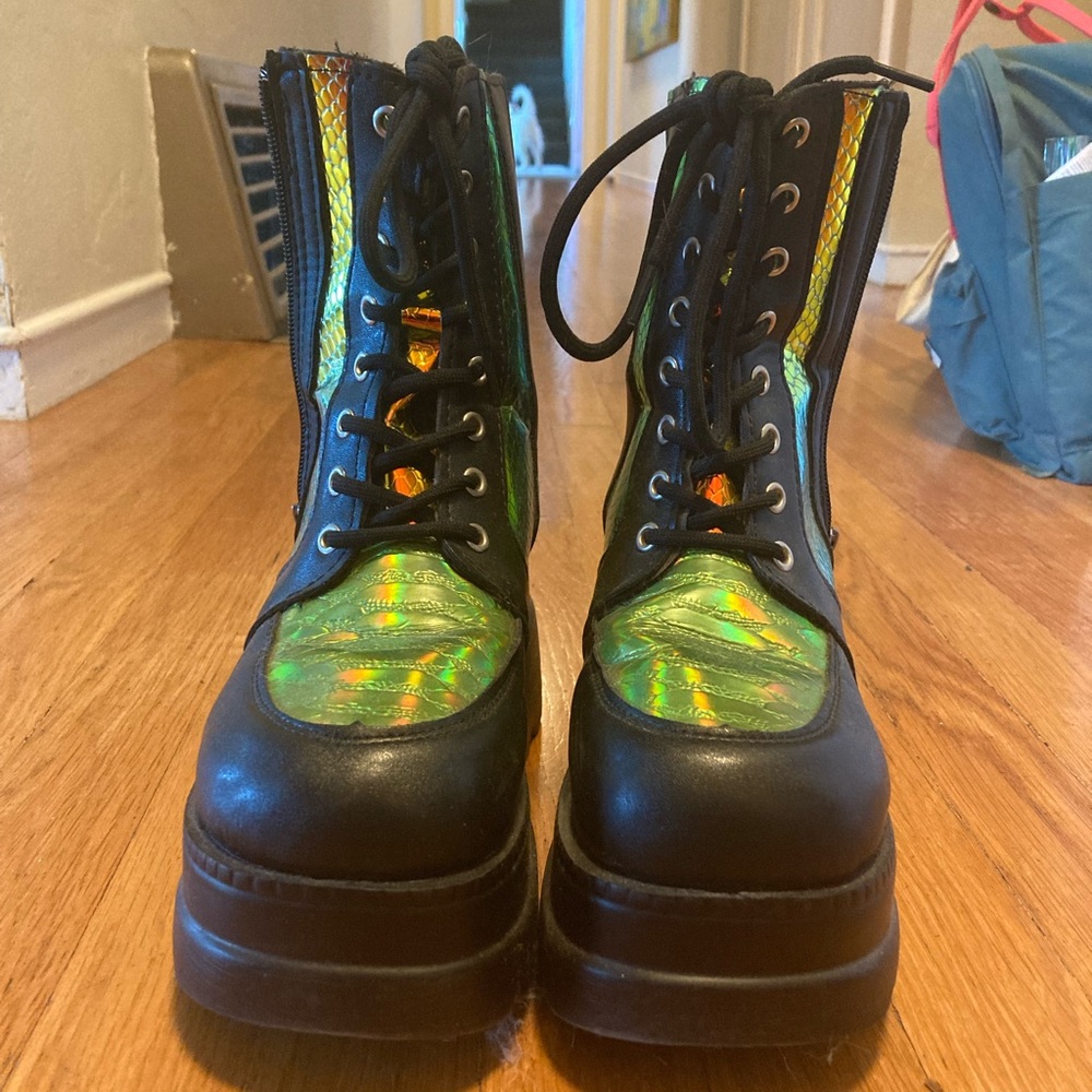 Platform faux dragon skin boots